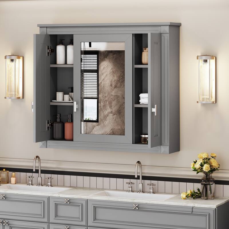 Bathroom Wall Cabinet with Mirror, Wall Mounted Medicine Cabinet with 4 Shelves, Mirrored Door Over Toilet Storage Cabinet
