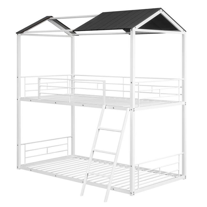 Twin Over Twin Bunk Bed Metal Bed with Half Roof Bed Bath & Beyond