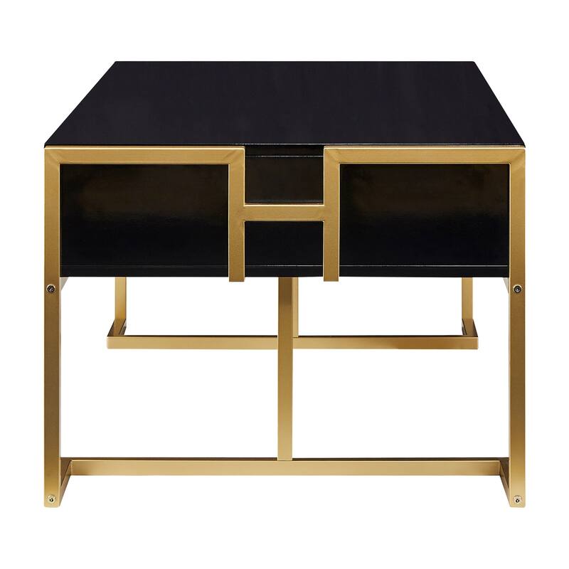 Luxury Coffee Table, Rectangular Center Table for Living Room, Modern Large Coffee Tables with 2 Storage Drawers & Gold Leg