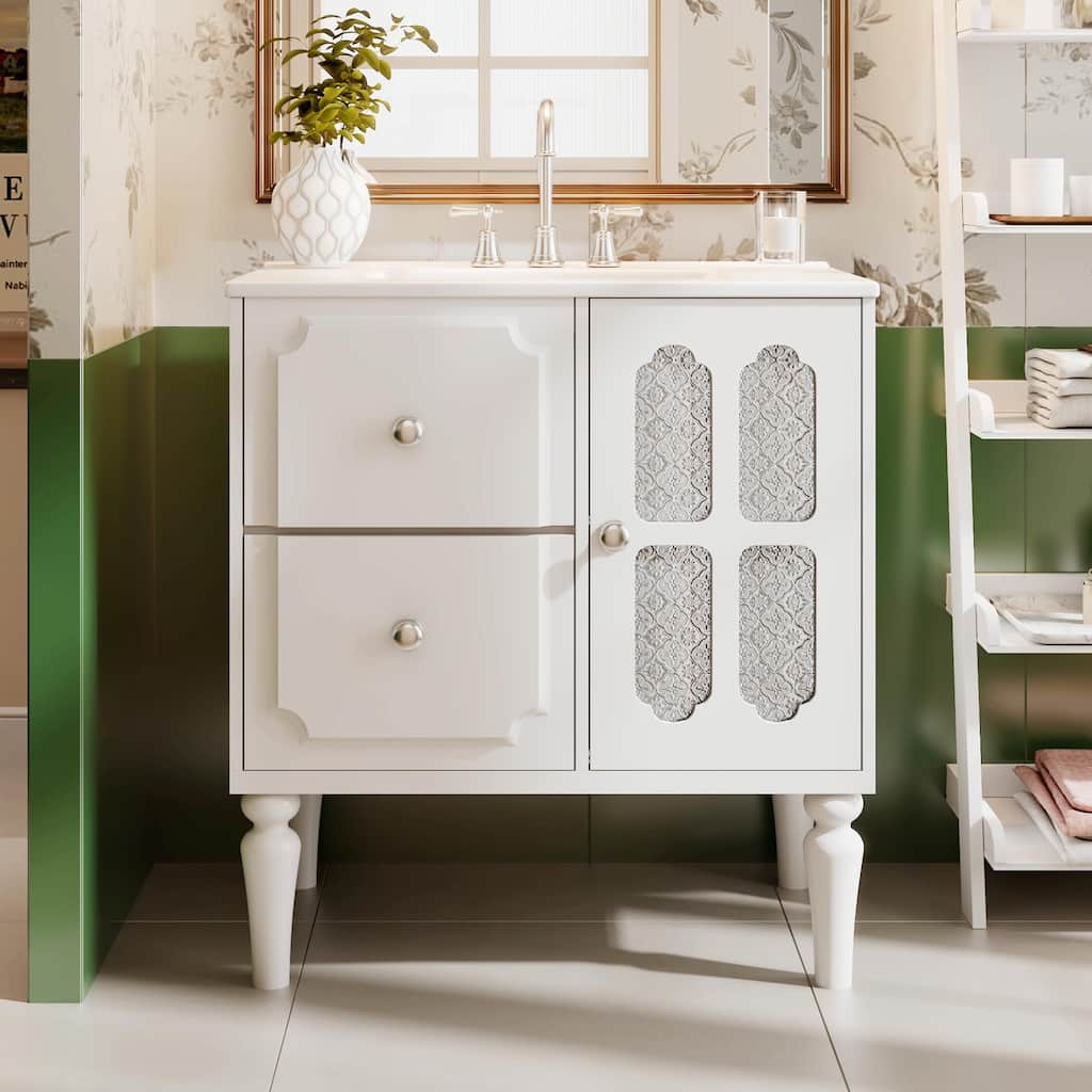 Retro 30" Bathroom Vanity with Resin Sink