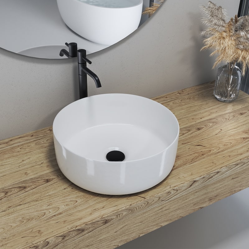 Altair 14 x 14 in. Round White Finish Ceramic Vessel Bathroom Vessel Sink