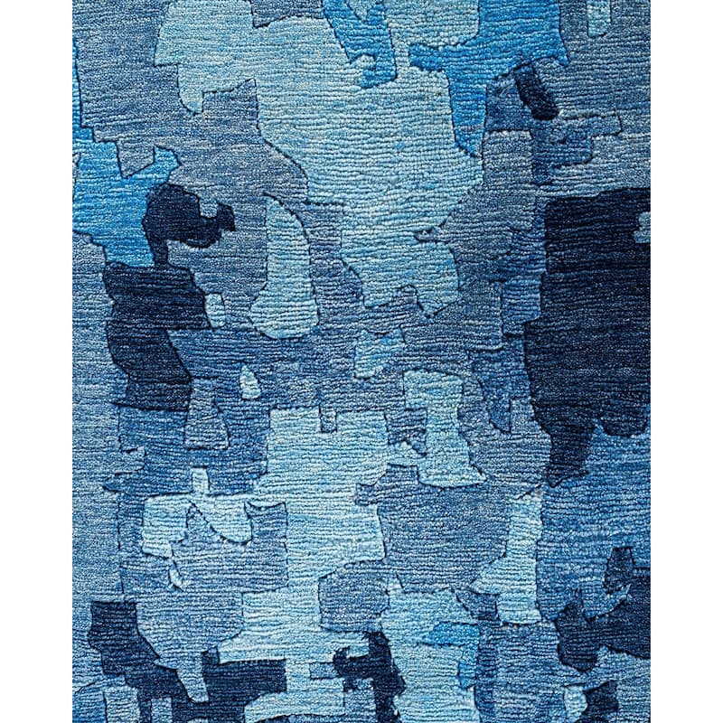Modern One-of-a-Kind Handmade Area Rug - Blue, 9' 2" x 12' 4" - 9' 2" x 12' 4"