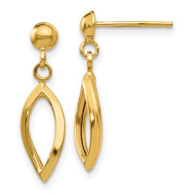 Curata 14k Yellow Gold 21x6mm Tear Drop Dangle Post Earrings