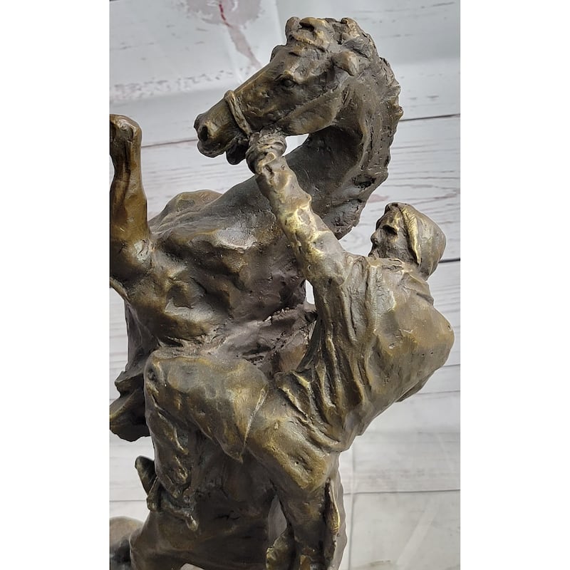 Cowboy Bucked Off Rearing Horse Bronze Sculpture Statue Country Western Decor Marble Base