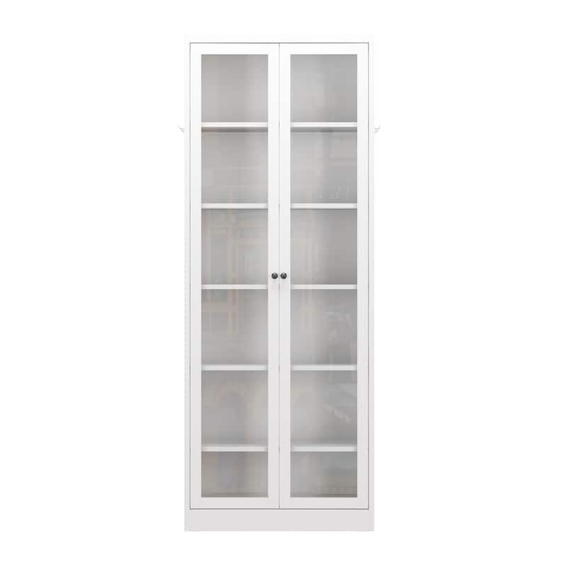 Storage Cabinet with 5 Adjustable Shelves, Heavy Duty Kitchen Pantry Cabinet, Freestanding Cabinet with 2 Glass Doors