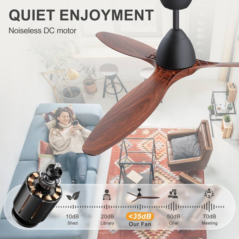 56" Wood Grain ABS 3-Blade Ceiling Fan No Light with Remote