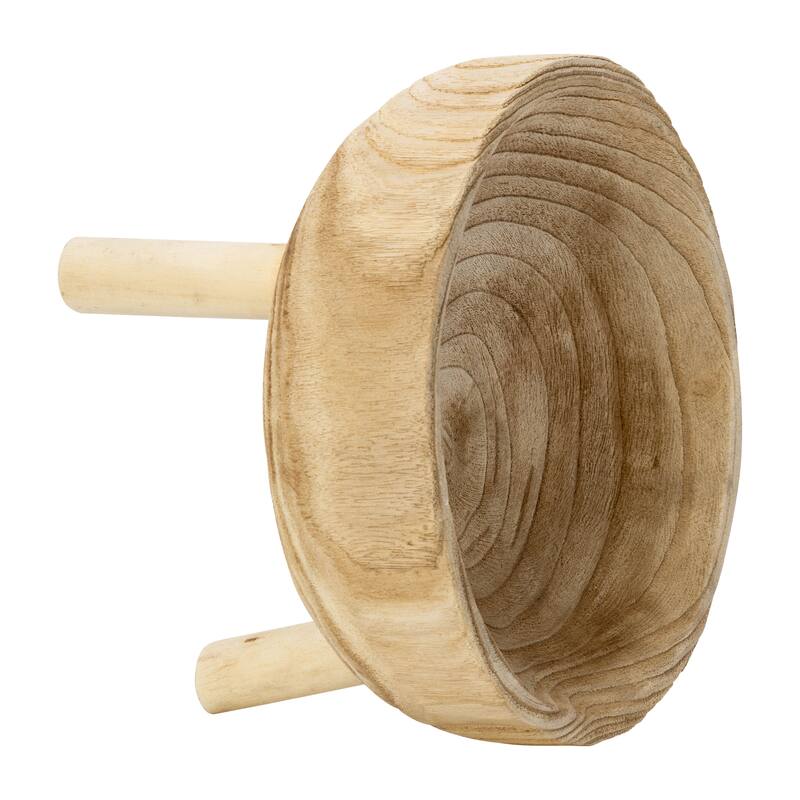 Sagebrook Home Paulownia Wood Decorative Bowl with Tripod Legs - Handcrafted Coastal Accent for Modern and Rustic Decor