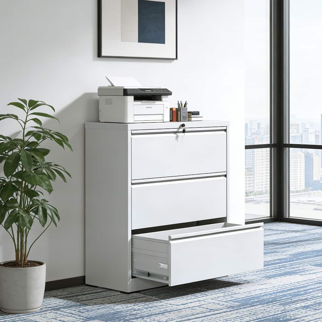 3 Drawer Lateral File Cabinet, 35.4 Inch Wide Filing Cabinet, Locking Heavy Duty File Cabinet, Vertical Storage