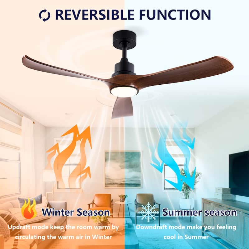 52 Inch Modern Ceiling Fan With 3 Color Dimmable 3 ABS Blades Remote Control Reversible DC Motor With Led Light