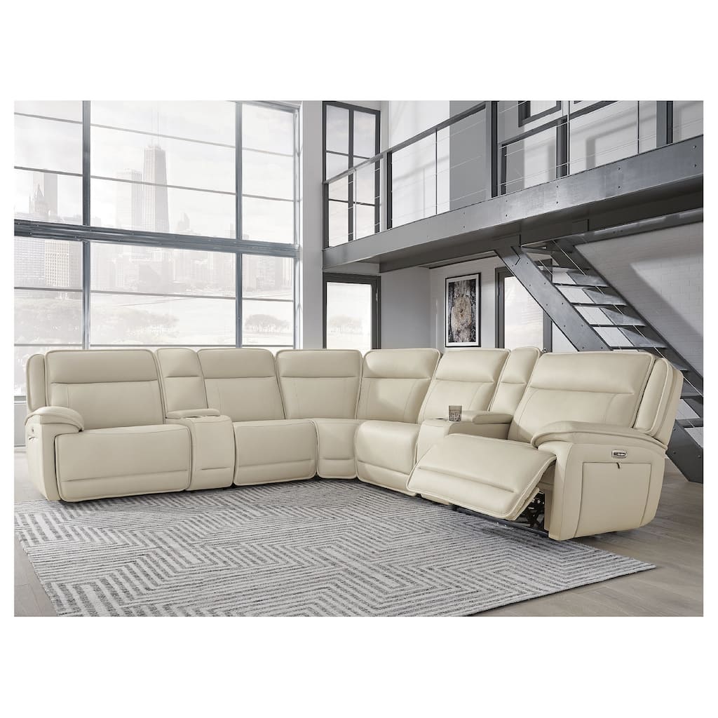 Signature Design by Ashley Double Deal Beige 7-Piece Reclining Sectional with 2 Consoles - 136.75"W x 136.25"D x 42.5"H
