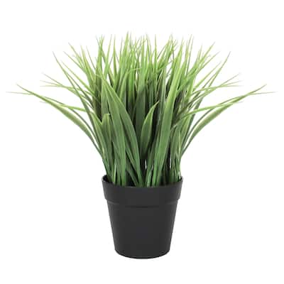 Set of 2 Artificial Wheat Grass Plant in Black Pot 10in - Green