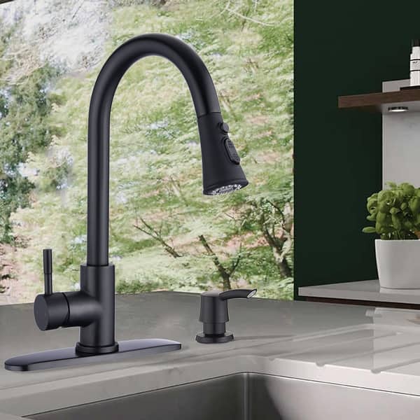 slide 2 of 15, Proox Commercial Single Handle Pull Down Sprayer Kitchen Sink Faucet with Soap Dispenser