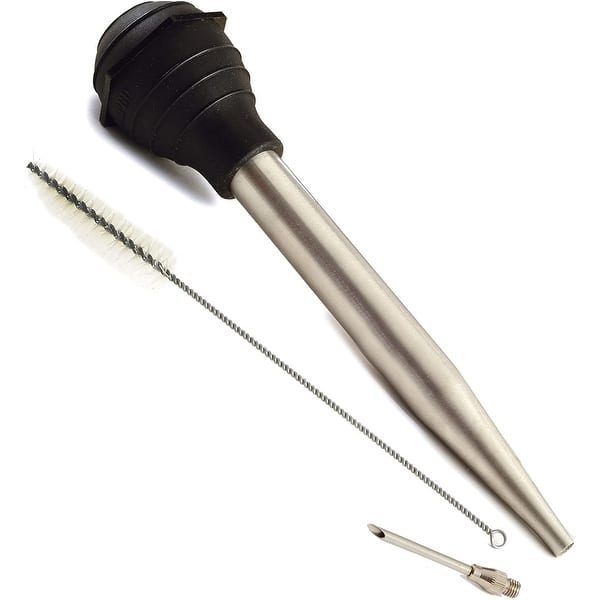 slide 2 of 4, Norpro Deluxe Stainless Steel Turkey Baster with Flavor Injector and Cleaning Brush Silver