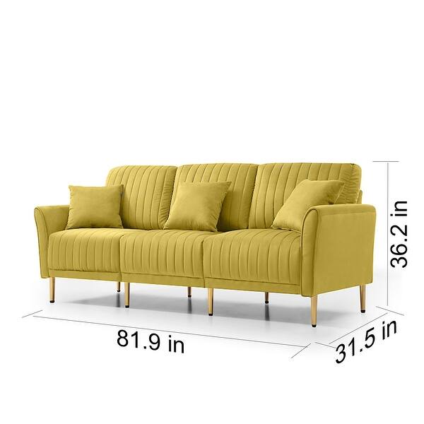 Velvet Upholstered 3Seat Sleeper Sofa with Throw Pillows Bed Bath