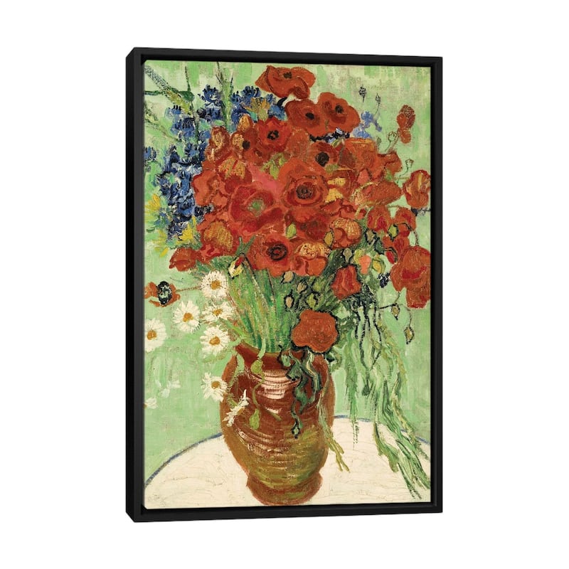 iCanvas "Vase with Daisies and Poppies" by Vincent van Gogh Framed Canvas Print