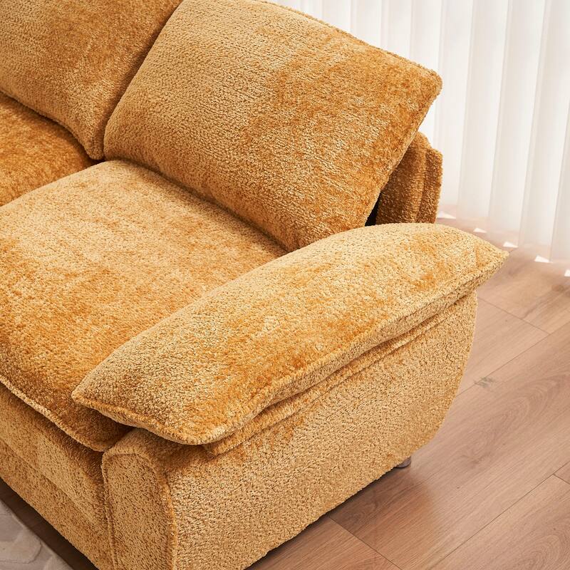 Modern Upholstered Deep 3-Seat Sofa Couch with Ottoman