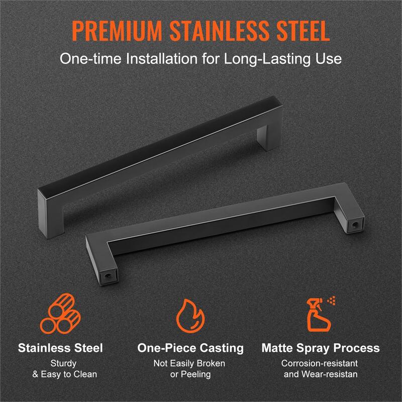 Matte Black Stainless Steel Cabinet Handles 10Pcs, No-Drill Design - 6.69 x 0.47 x 1.38 inches