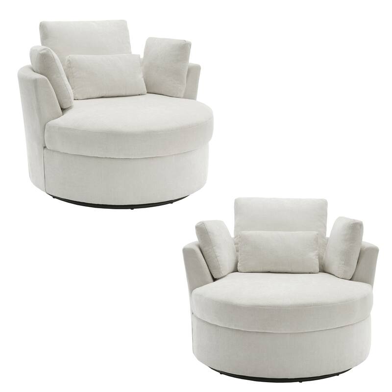 Set of 2 Upholstered Swivel Accent Barrel Chairs with Toss Pillows