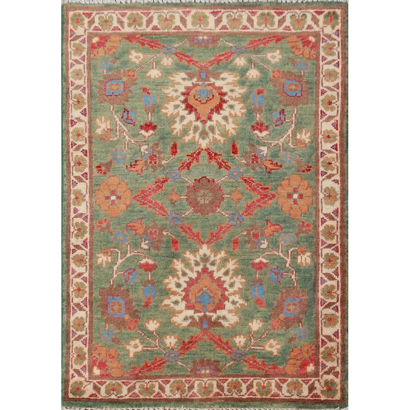 Green Floral Kazak Oriental Accent Foyer Rug Hand-Knotted Wool Carpet - 2'0"x 3'0"