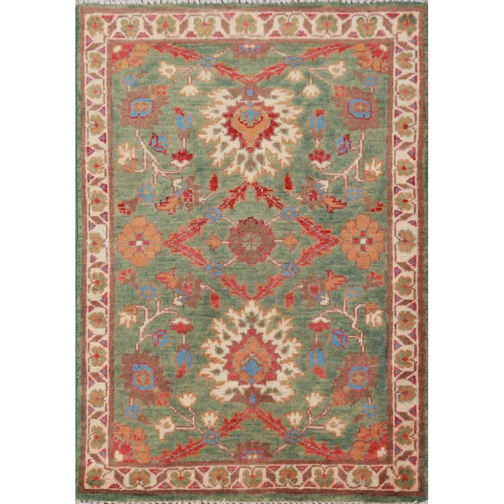 Green Floral Kazak Oriental Accent Foyer Rug Hand-Knotted Wool Carpet - 2'0"x 3'0"