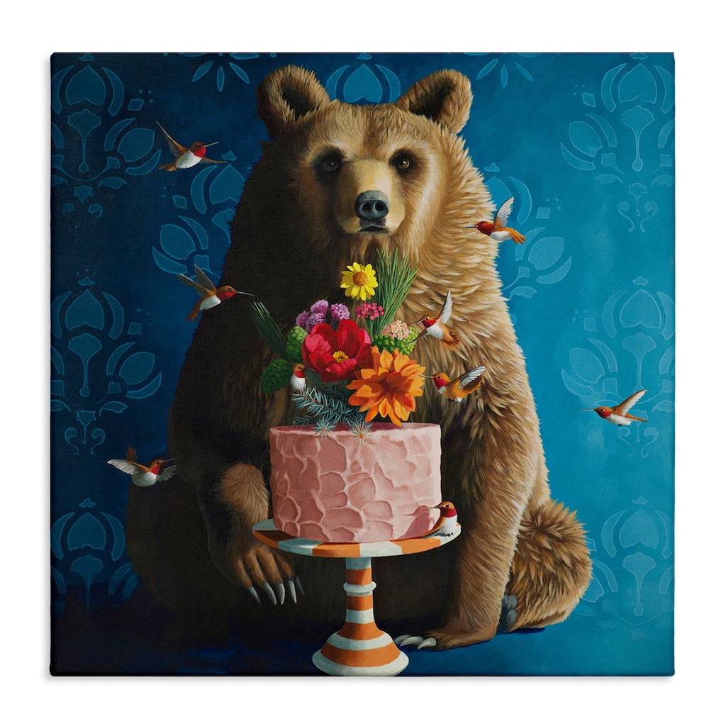 Stupell Bear with Sweet Dessert Cake Canvas Wall Art Design By Heather Gauthier