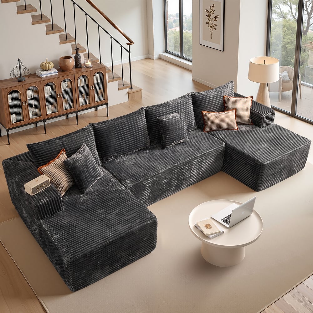 OVIOS 3 Piece Plush Sectional Non-Assembly Indoor Sofa