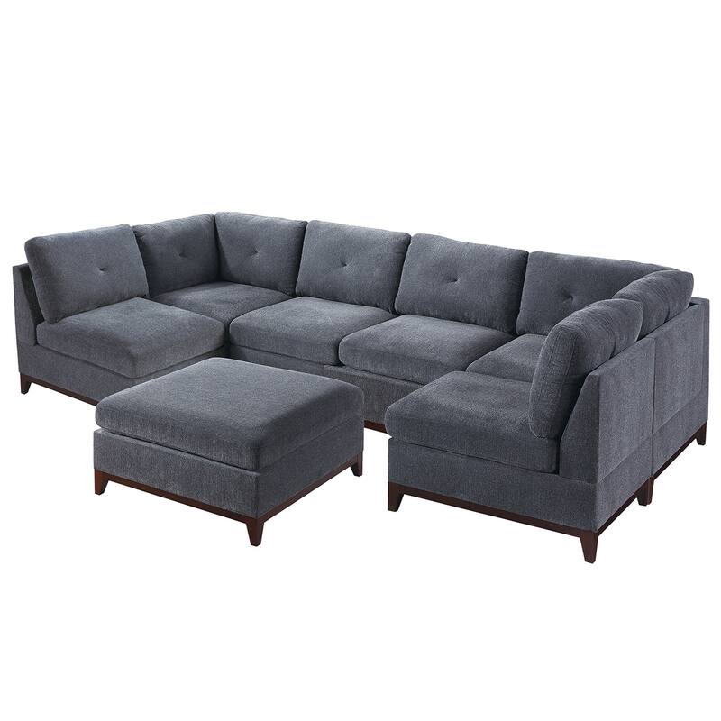 7 Piece Chenille Fabric Modular Sofa Set - Ash Grey