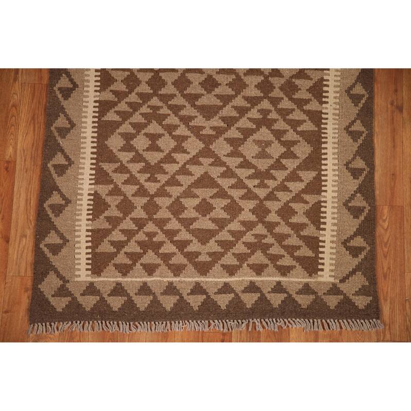 Geometric Kilim Oriental Rug Flat-weave Wool Carpet - 3'3" x 4'9"