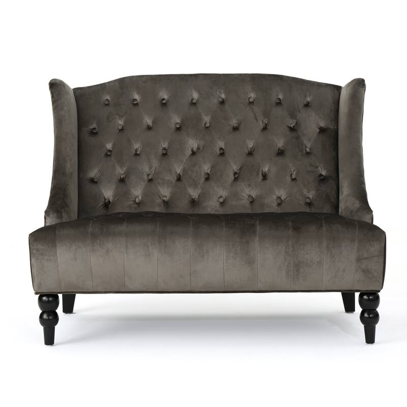 Roomfitters 50-Inch Modern Glam Wingback Loveseat, Button-Tufted Velvet Settee with Turned Legs