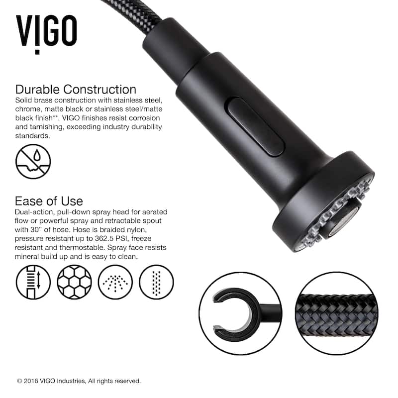 VIGO Edison 19" H Single Handle Pull-Down Sprayer Kitchen Faucet