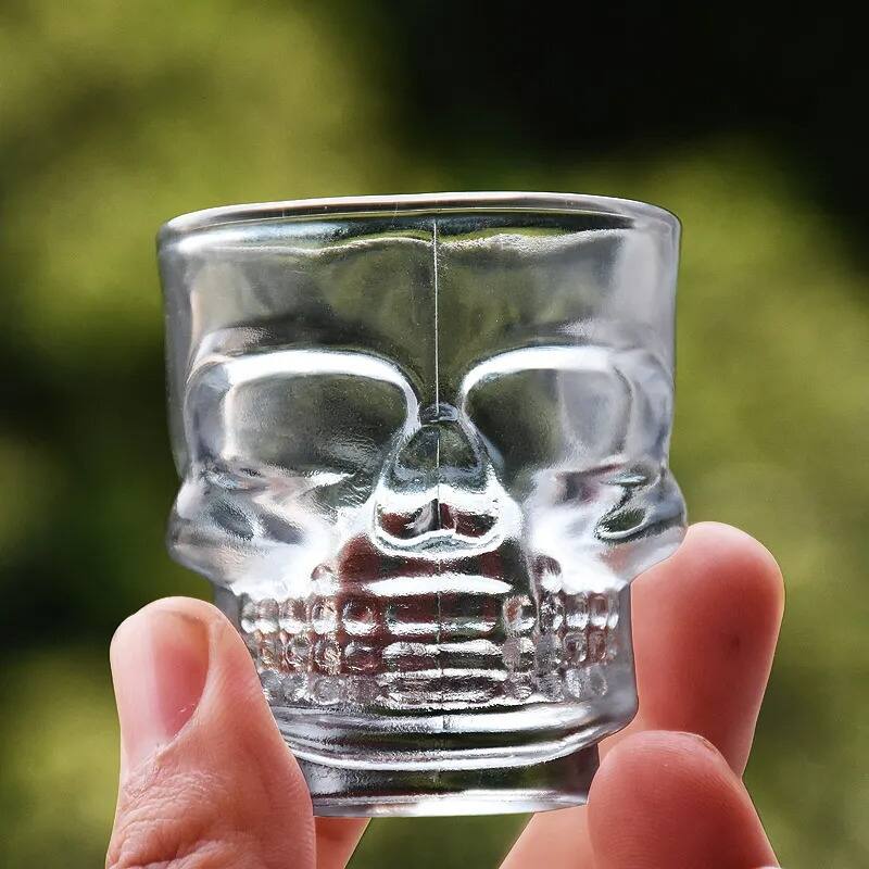 Skull-Shaped Shot Glasses Set of 6, 1.75oz - Glass Novelty Drinkware for Halloween, Parties, and Barware