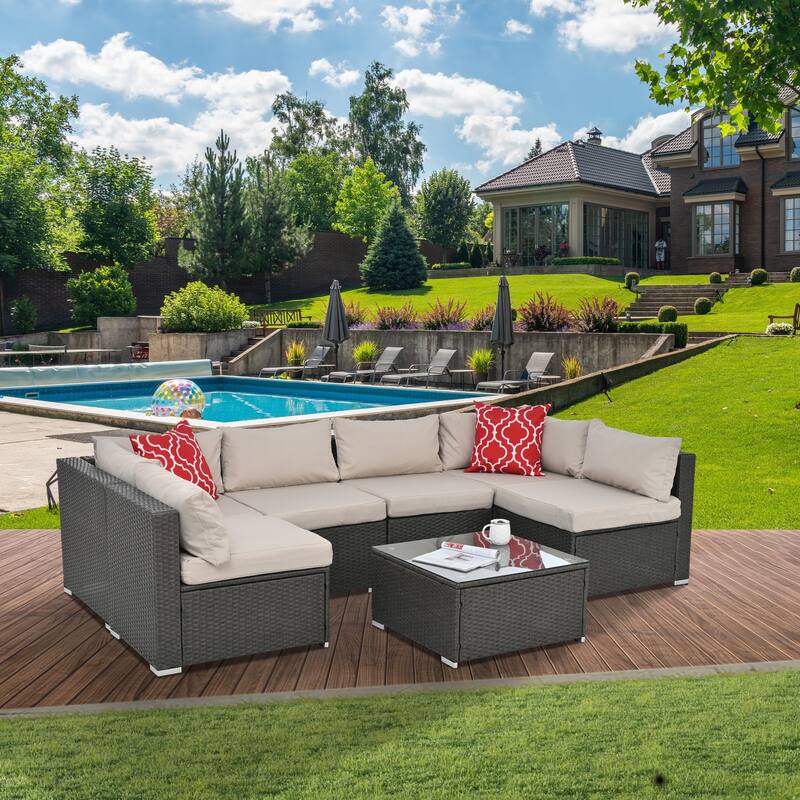 Outdoor Wicker Weaving Conversation Combo Set of 7