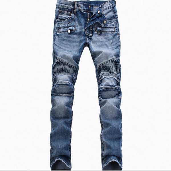 Men Ripped Slim Straight Fit Biker Jeans With Zipper Deco. Opens flyout.