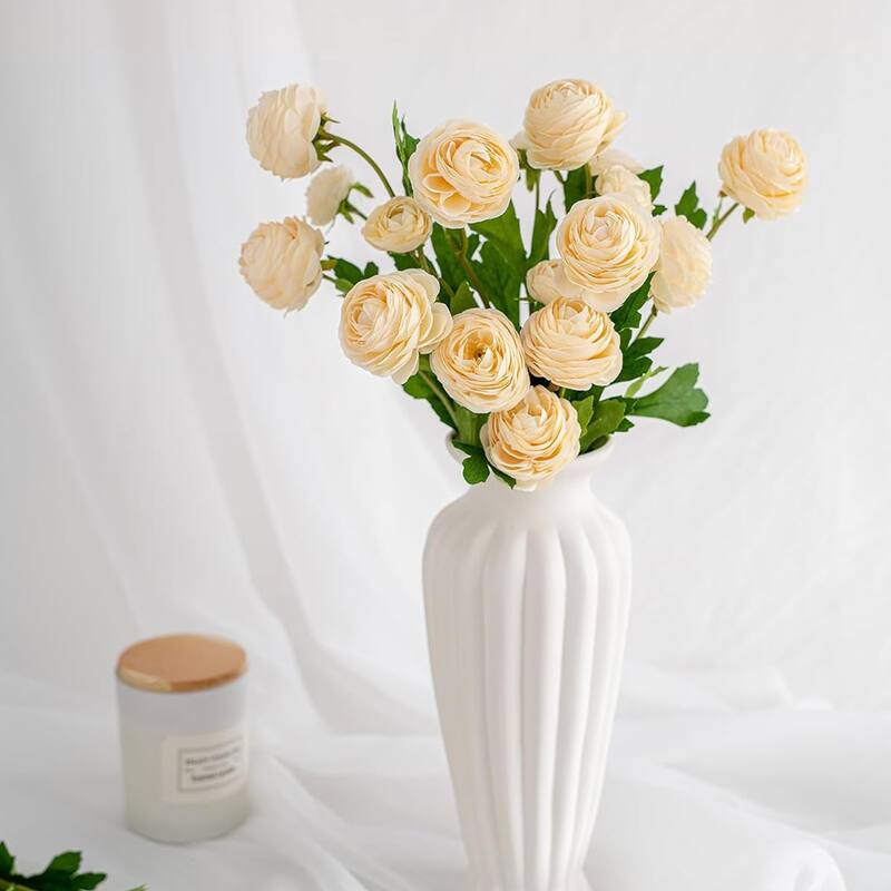 Champagne Silk Decorative Artificial Persian Buttercup Rose Flowers