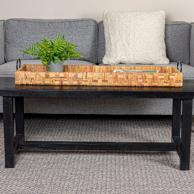 Decorative Rattan Tray with Metal Handles