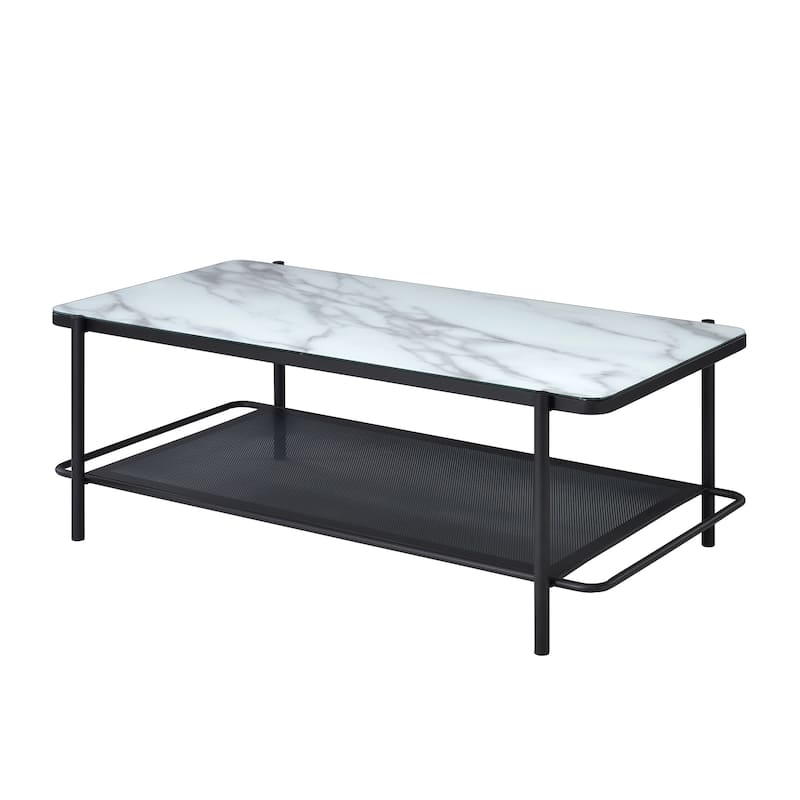 Puetz Contemporary Black Glass Top 2-Piece Coffee Table Set by Furniture of America
