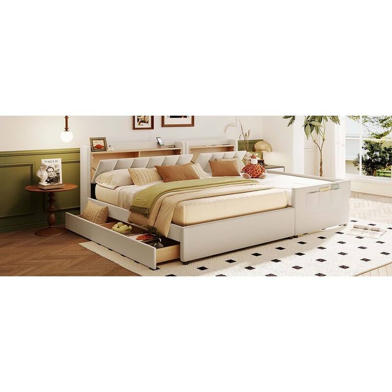 Queen Size & Twin XL Size Platform Bed with Hydraulic Storage System & USB Ports