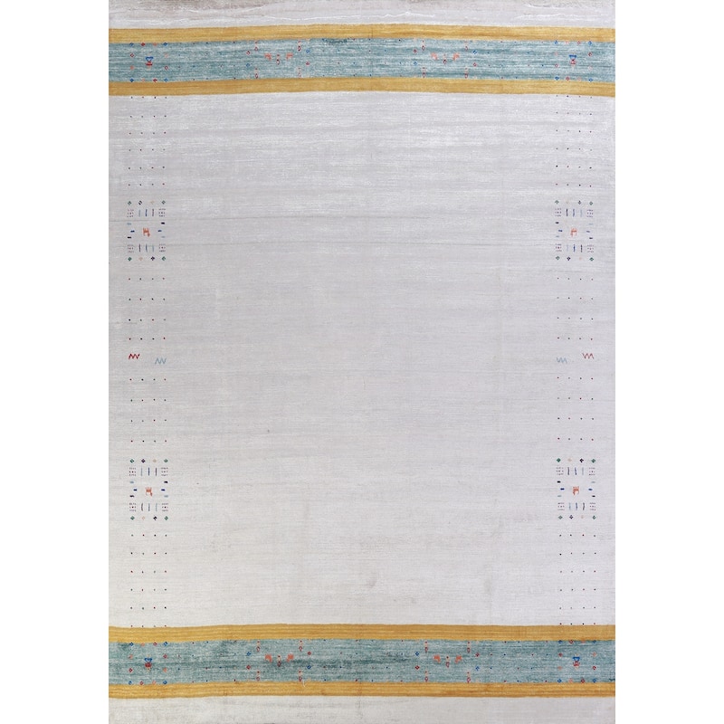 Silver Gray Gabbeh Rug Hand-Knotted Wool Carpet - 9'4" x 12'1"
