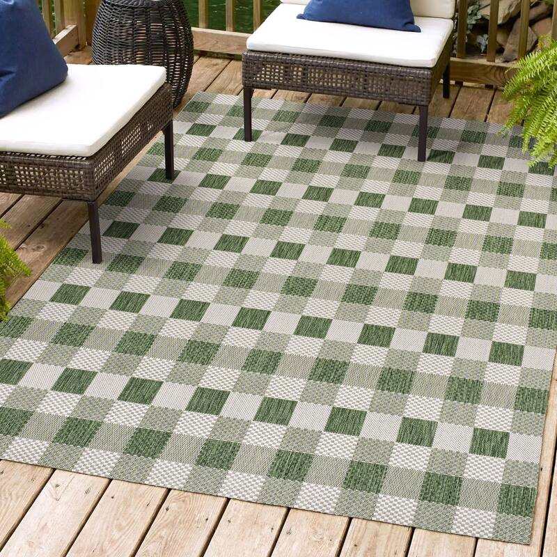 JONATHAN Y Biot Traditional Geometric Bold Gingham Black/Cream Indoor/Outdoor Area Rug