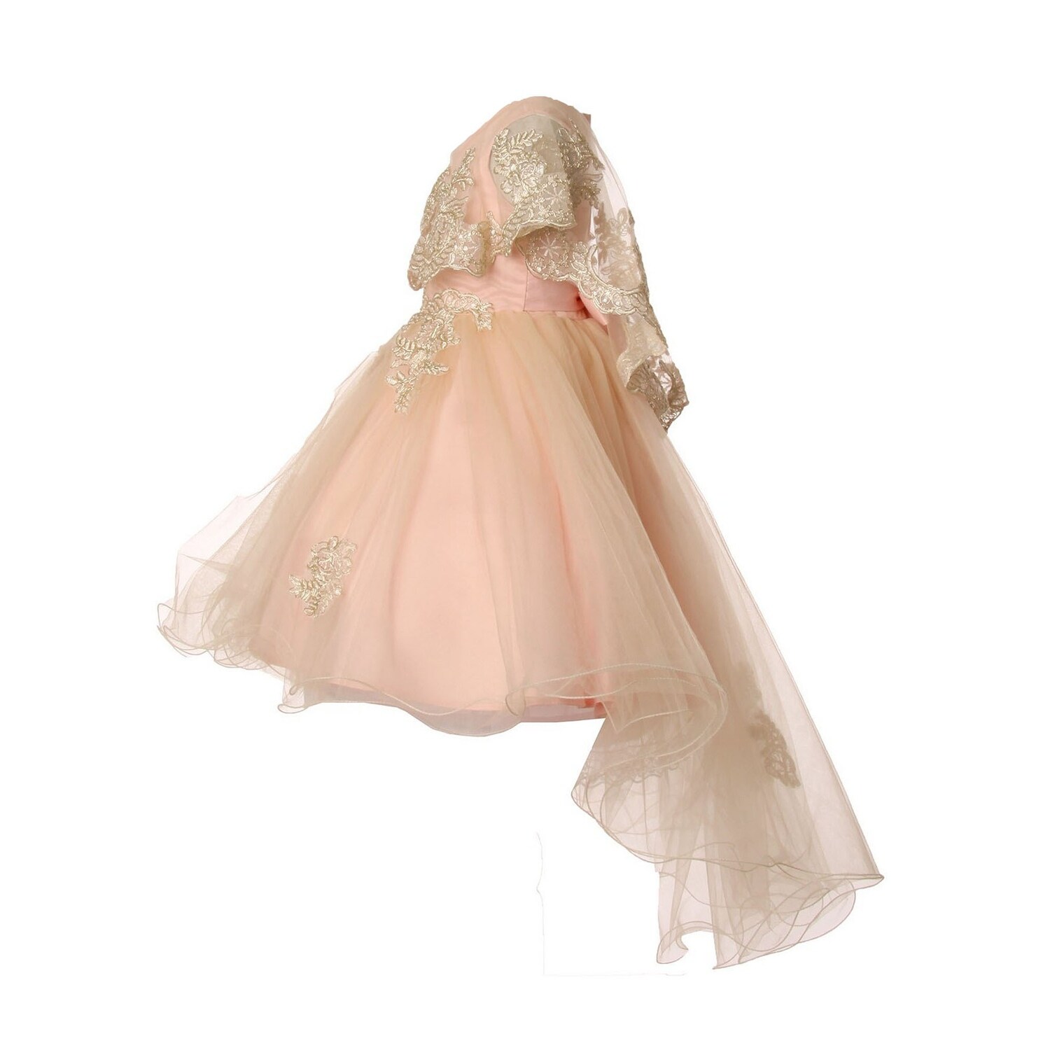 rose gold dress with cape