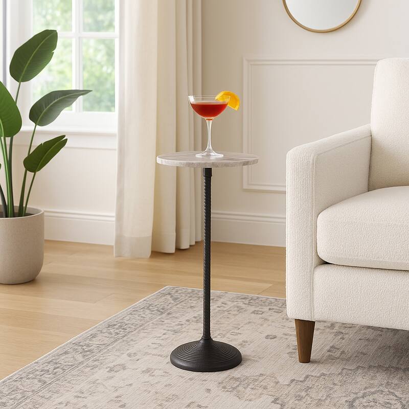 Metal and Stone Accent Table with Aluminum Base - Modern Stylish Side Table for Home Decor