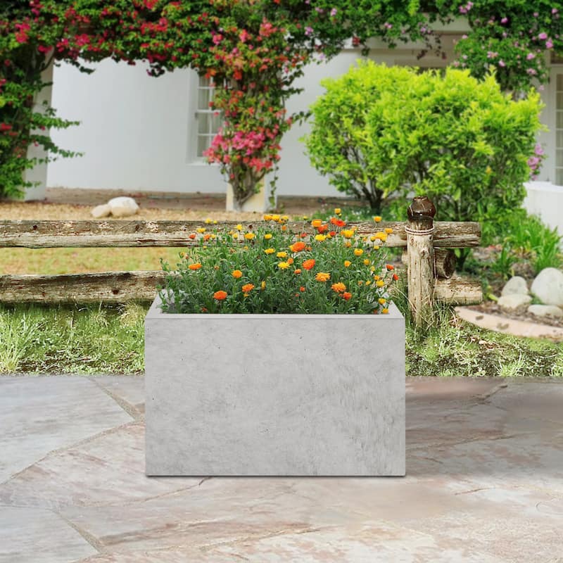 Plantara 20" L Rectangule Solid White Concrete planter, Modern Outdoor Flower pot, Long Classic Plant pot for Garden
