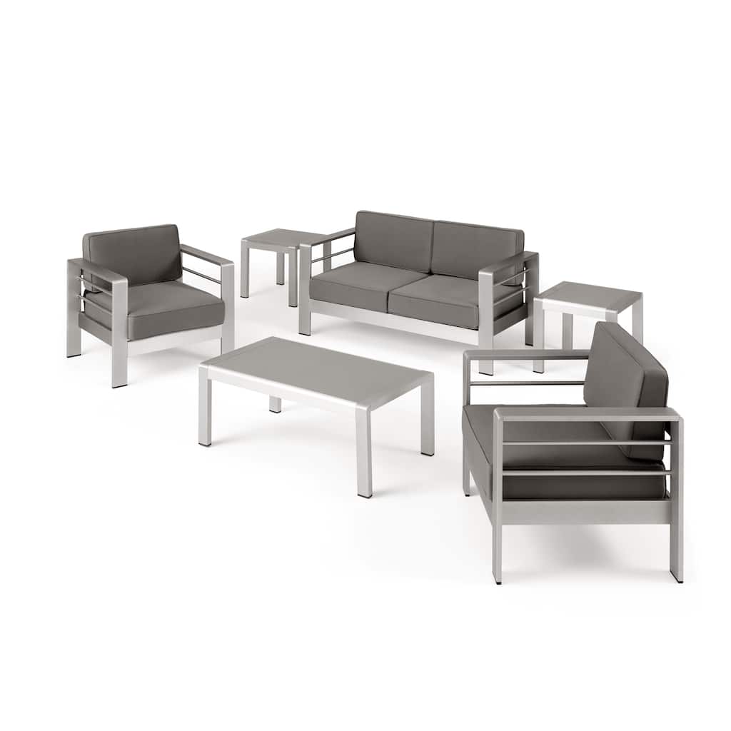 Cape Coral Outdoor 4 Seater Aluminum Chat Set with 2 Side Tables by Christopher Knight Home