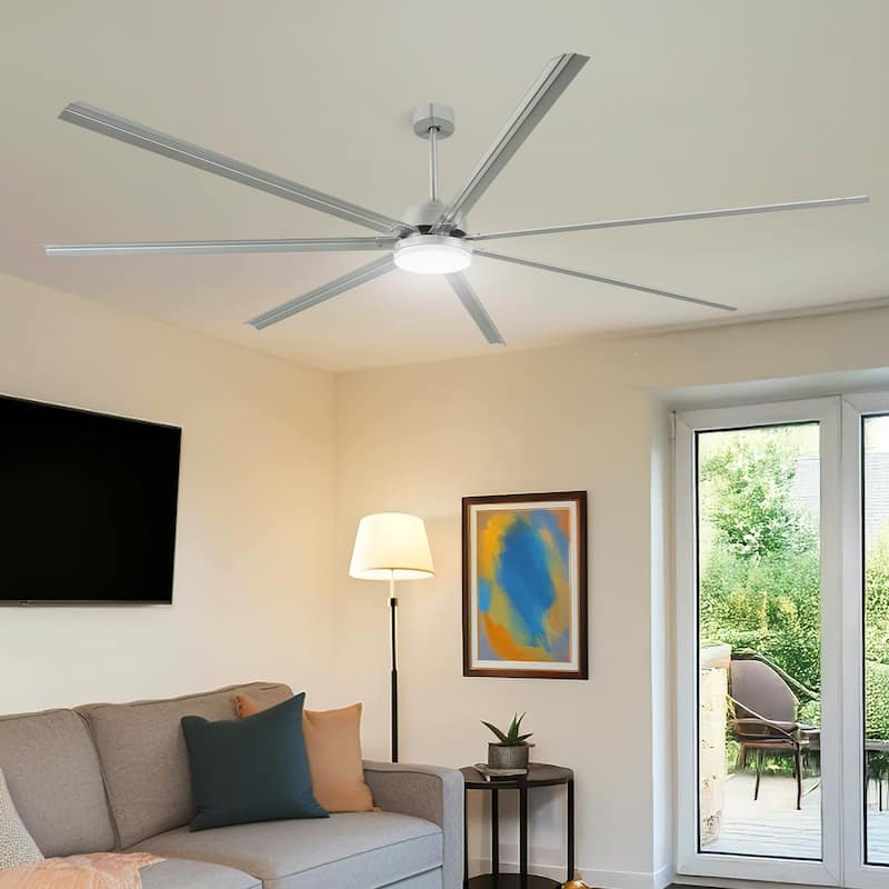 96 Inch Industrial Ceiling Fan with Light 7 Aluminum Blades and 6 Speed Remote Black