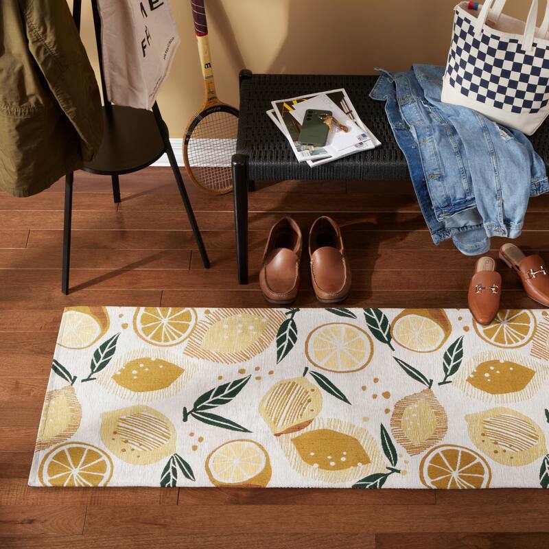 TOWN & COUNTRY LUXE Livie Fresh Lemon Everwash Washable Non-Slip Backing Kitchen Mat - 2' x 6' - Cream - Runner