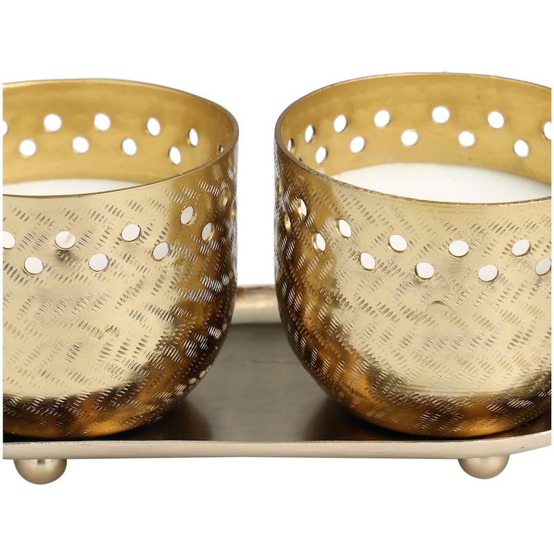 Gold or Silver or Copper Metal Scented Cutout Spotted 7 oz 1 Wick Candle with White Wax (Set of 2)