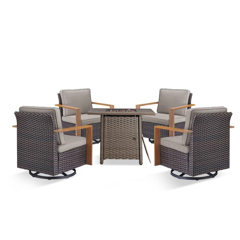 Pocassy 5 Pieces Outdoor All-Weather Chair with Fire Table Set