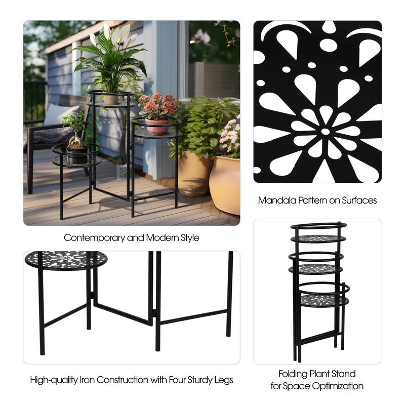 Sagebrook Home 22" Metal Folding 3Tier Plant Stand, Round, 22"H, Solid Color - 10" x 10" x 22"