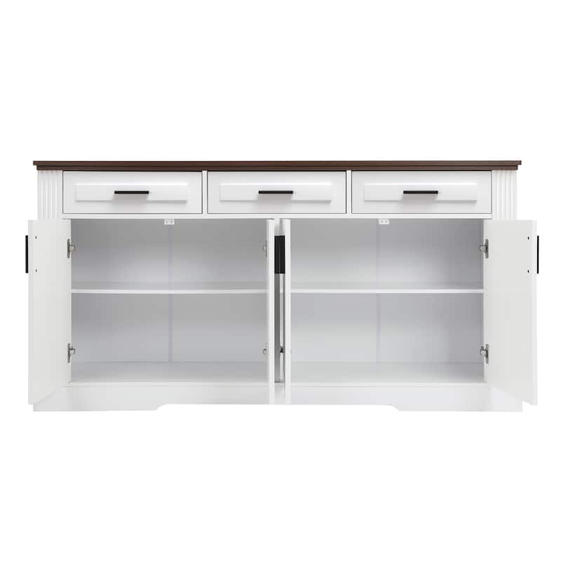 Fluted Sideboard Cabinet with 4 Doors & 3 Drawers, Wood Storage Console Table, Coffee Bar Cabinet with Adjustable Shelf