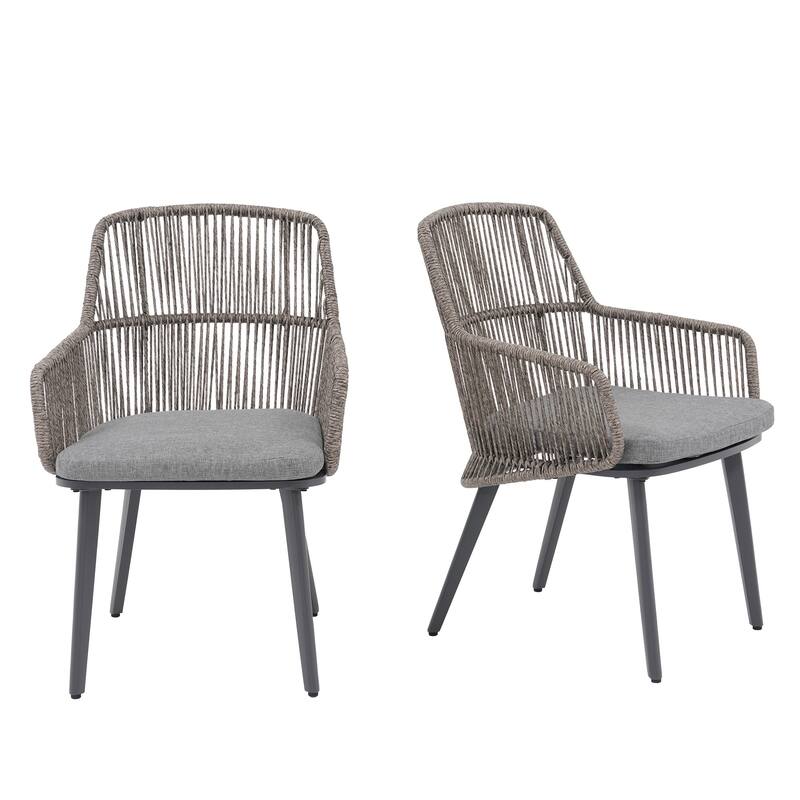 Outdoor 2-piece Dining PE Wicker Arm Chair with Cushion